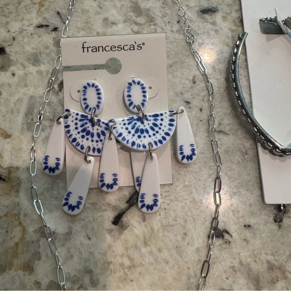 Silver and Blue white Jewelry Set Greece vacation new Francesca’s and forever 21 - Picture 3 of 8